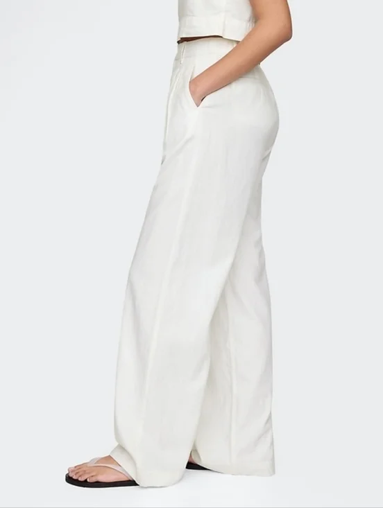 Gap 365 High Rise Linen-Blend Trousers New Off White 6P - Picture 3 of 7